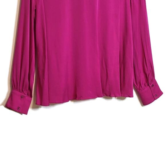 MILLY Silk Button Down Long Sleeve Fuchsia Pink Purple Blouse Size 10 - Picture 8 of 15
